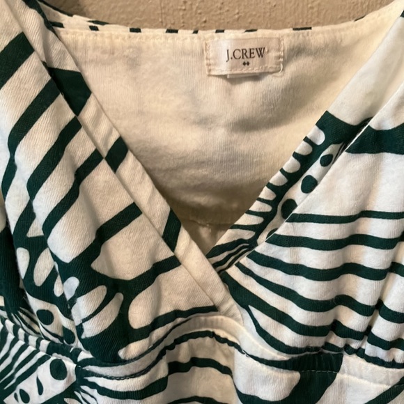 J CREW fully lined, spaghetti strap V top. Crisp dark green/cream, raw edge hem. - Picture 3 of 5